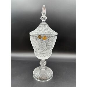 The Rose Collection Brilliant Hand Cut Crystal Pedestal Candy Box 16" Germany